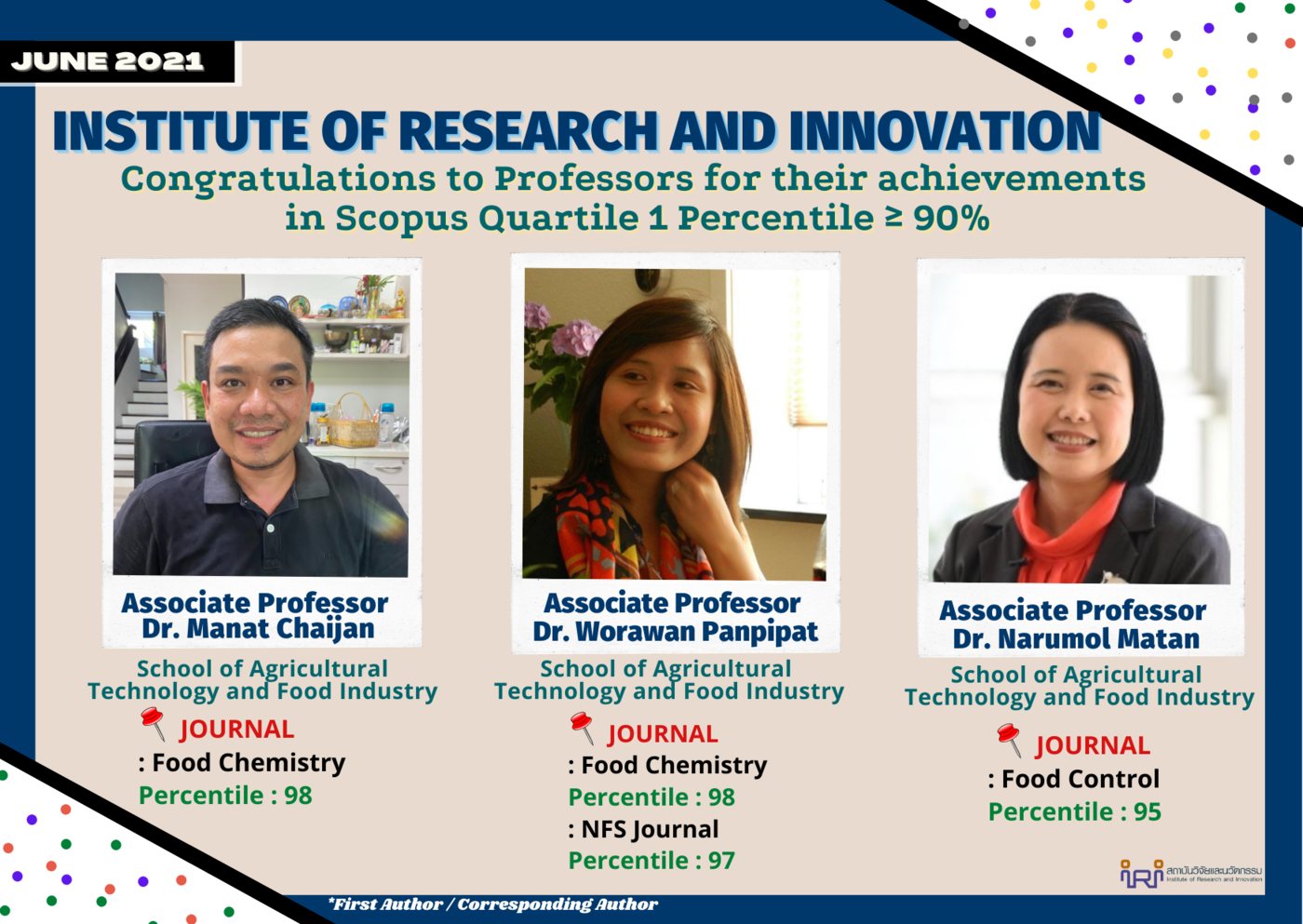 Congratulations to teachers who have performed in Scopus Quartile 1 Percentile ≥ 90 June.