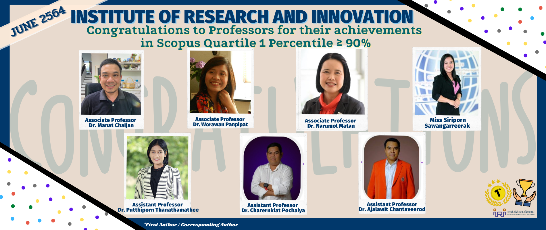 Congratulations to teachers who have performed in Scopus Quartile 1 Percentile ≥ 90 June 2021