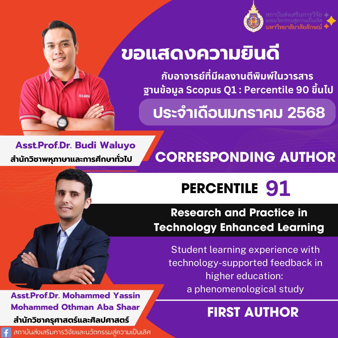 Asst.Prof.Dr. Budi Waluyo (อาจารย์ประจำสำนักวิชาพหุภาษาและการศึกษาทั่วไป) Asst.Prof.Dr. Mohammed Yassin Mohammed Othman Aba Shaar (อาจารย์ประจำสำนักวิชาครุศาสตร์และศิลปศาสตร์)