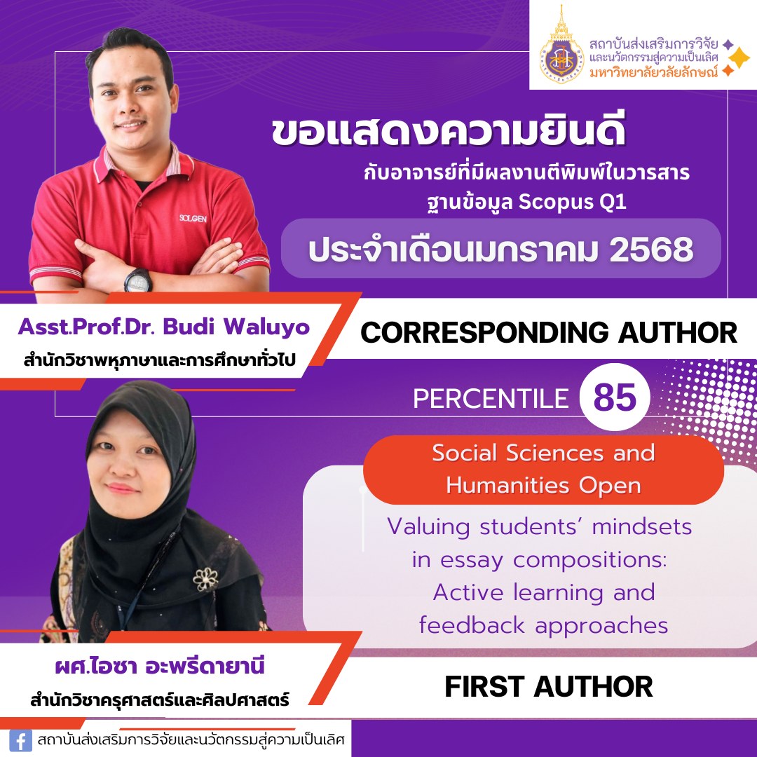 Asst.Prof.Dr. Budi Waluyo (อาจารย์ประจำสำนักวิชาพหุภาษาและการศึกษาทั่วไป) ผศ.ไอซา อะพรีดายานี (อาจารย์ประจำสำนักวิชาครุศาสตร์และศิลปศาสตร์)