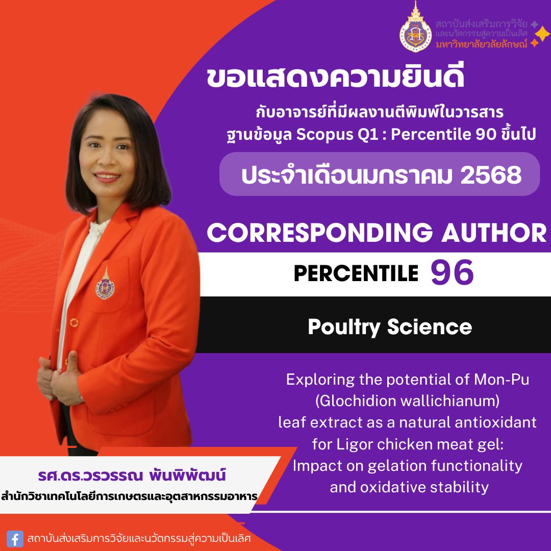 รศ.ดร.วรวรรณ พันพิพัฒน์ (อาจารย์ประจำสำนักวิชาเทคโนโลยีการเกษตรและอุตสาหกรรมอาหาร)