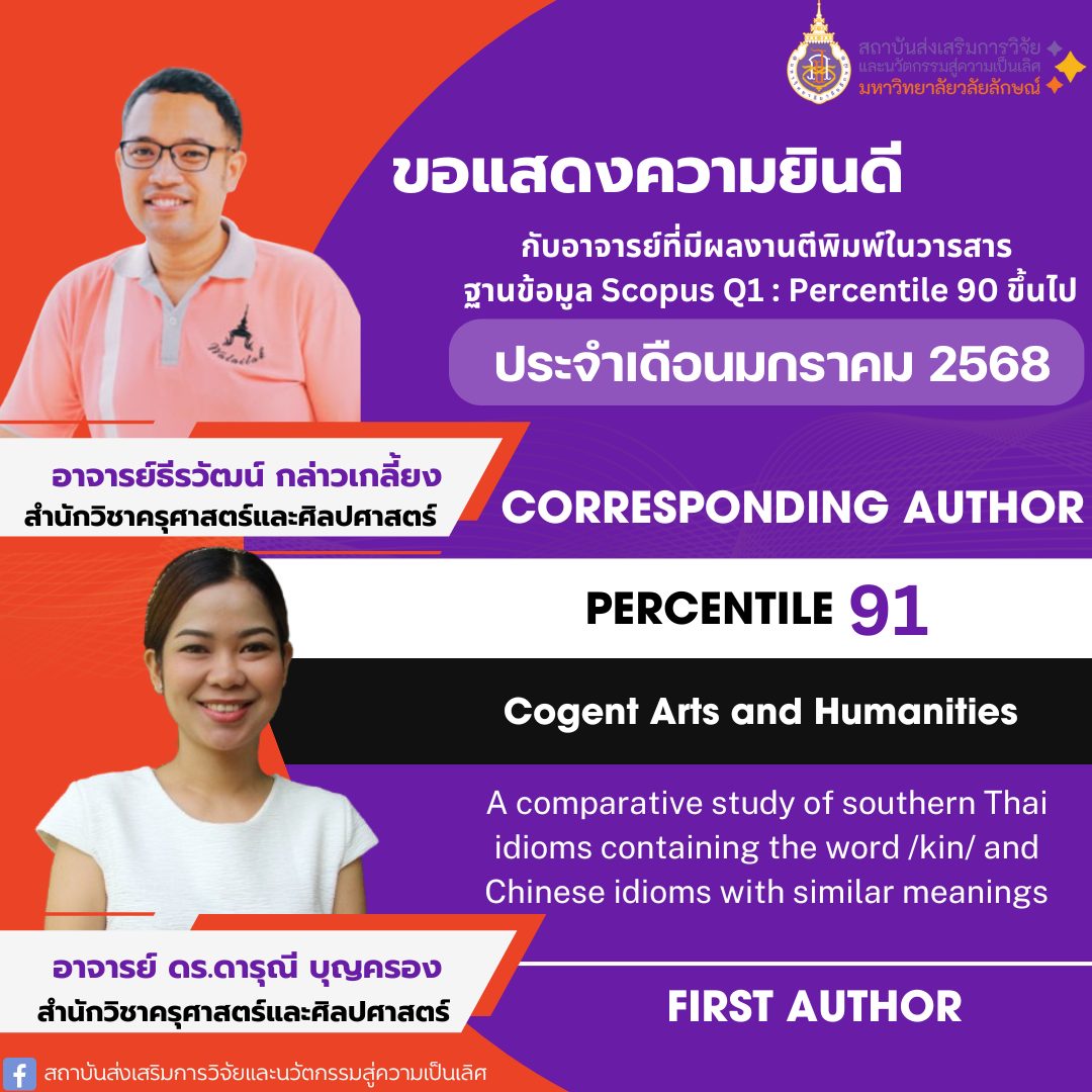 อาจารย์ธีรวัฒน์ กล่าวเกลี้ยง/ (อาจารย์ประจำสำนักวิชาครุศาสตร์และศิลปศาสตร์) อาจารย์ ดร.ดารุณี บุญครอง (อาจารย์ประจำสำนักวิชาครุศาสตร์และศิลปศาสตร์)